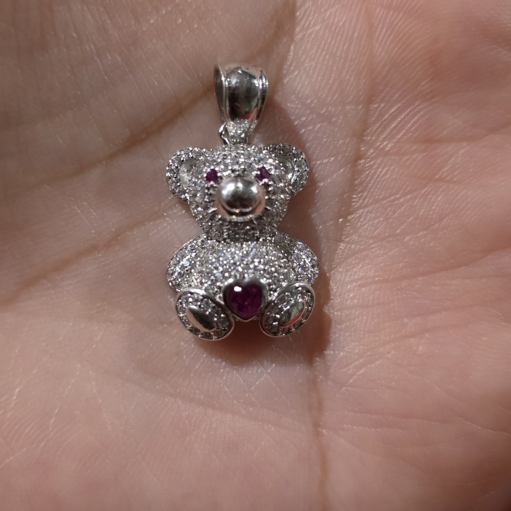 Silver and Purple Teddy Bear Pendant